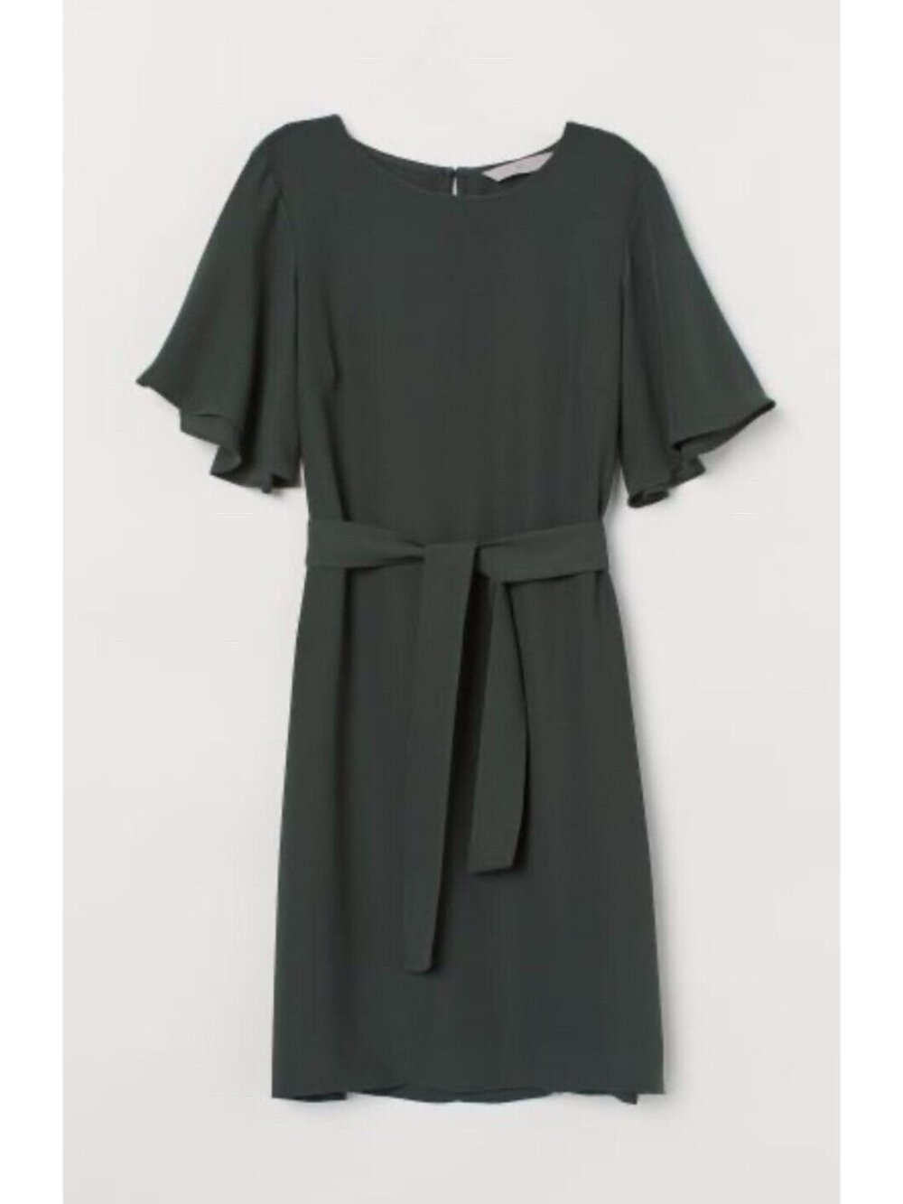 H&M Womens Dress with Tie Belt Short Sleeve Knee Length Flutter Size 4